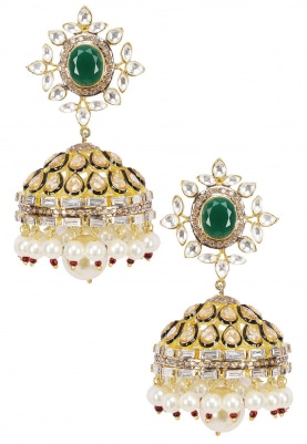 22k Gold Plated Kundana and Emerald Jhumki Earrings