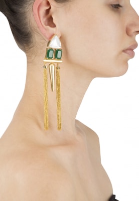 22k Gold Plated Emerald and Kundan Earrings
