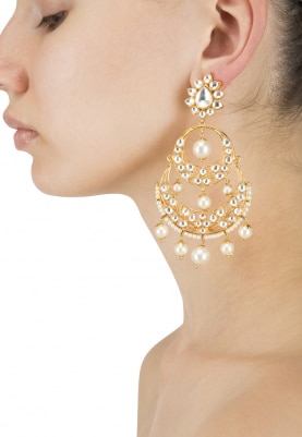 22k Gold Plated Kundan and Pearls Tiered Earrings
