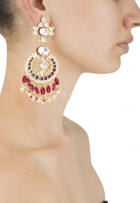 22k Gold Plated Kundan and Red Beads Earrings