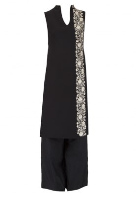 Black Embroidered Tunic With Palazzo Pants Set