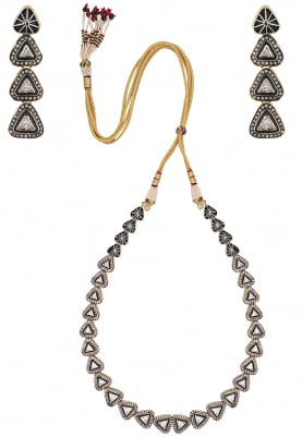 Antique Finish White Triangle Cz Stones Necklace Set