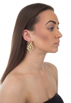 Gold Plated Kundan Studded Flower Motif Earrings