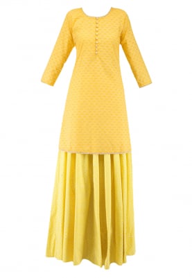 Yellow Short Kurta and Skirt Set