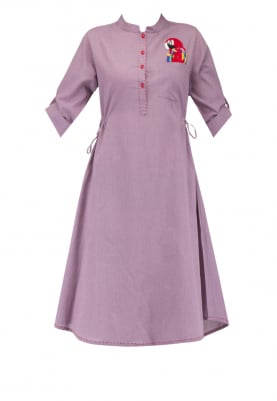 Purple Tunic with Parrot Motif Hand-Embroidered