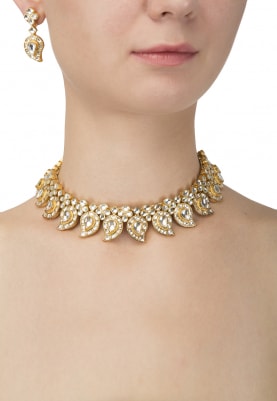 Antique Gold Finish Jadau Choker Necklace