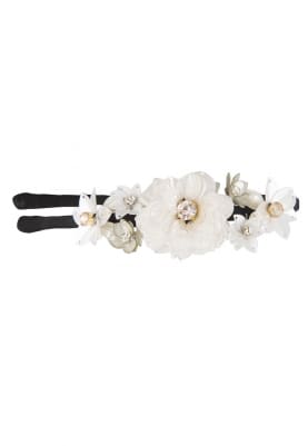 White Crystal and Sequins Embellished Floral Hairband