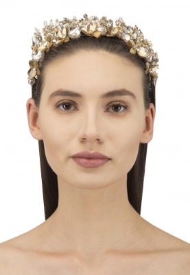 Gold Sequins and Crystal Beads Embellished Flower Hairband