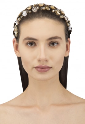 Gold and Silver Crystal and Sequins Embellished Floral Hairband