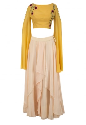 Peach Ruffled Skirt with Mustard Crop Top