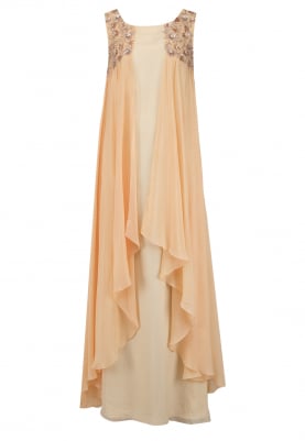 Beige and Peach Layered Gown