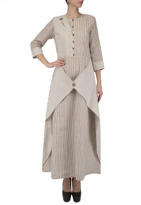 Light Brown Thin and Thick Stripes Dress