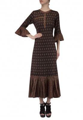 Brown Big and Small Bootis Pleated Dress
