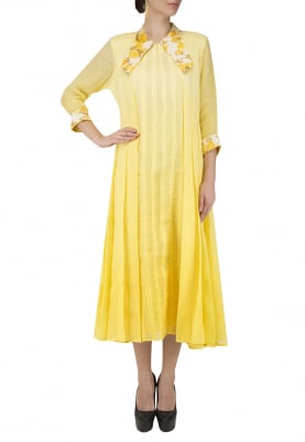 Yellow Ombred Printed Pleated Tunic