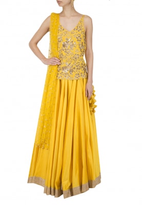 Sunflower Yellow Embroidered Top with Lehenga Set