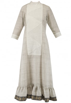 Light Grey Striped Pleated Dress