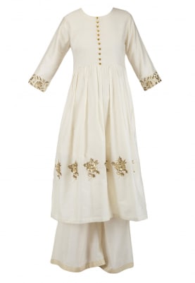 Ivory Embroidered Tunic with Flared Pants Set