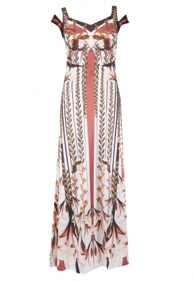 Ivory Cinced Print Long Gown