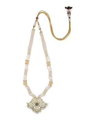Gold Plated Kundan and Silver Enamel Long Necklace