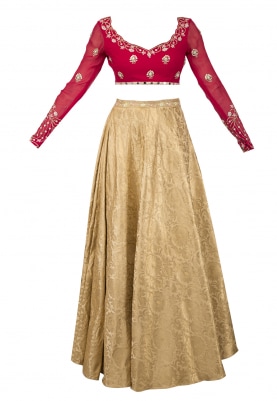 Red Blouse with Gold Skirt and Dupatta