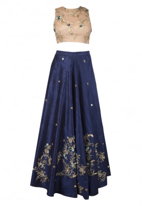Nude Blouse, Navy Skirt and Dupatta