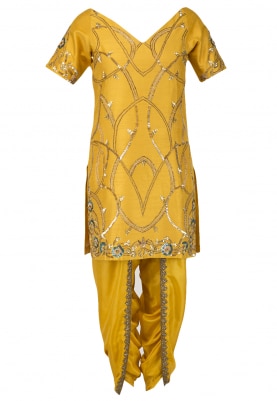 Amber Yellow Nouveau Embroidered Kurta Dhoti Set