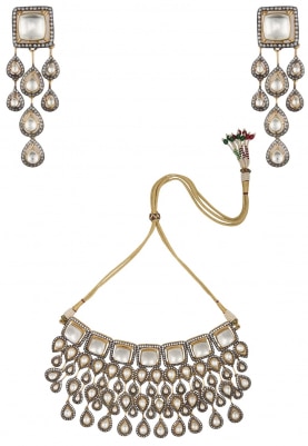 Antique and 22k Gold Finish Kundan and White Sapphire Necklace
