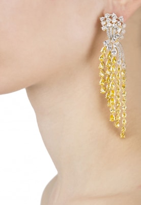 Rhodium and 22k Gold Finish White and Canary Sapphires Earrings