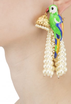 Gold Finish Green Enamelled Jhumki Earrings
