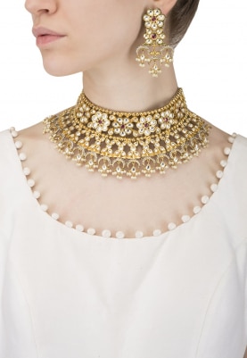 22k Gold Finish Kundan, Garnet and White Sapphire Necklace