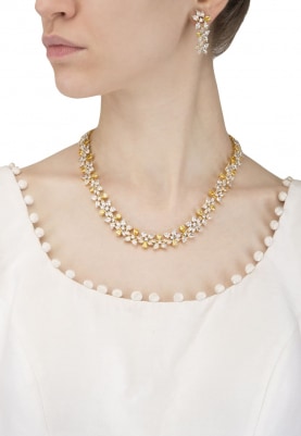 Rhodium and 22k Gold Finish Yellow and White Sapphire Necklace