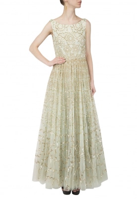 Light Greem Gown with Gold Sequin Hand Work All-Over