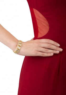 Gold Plated White Jadtar Stone Bracelet