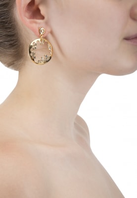 Gold Plated White Swarovski Crystal Studded Round Earrings
