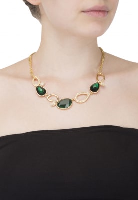 Gold Plated Emerald and Swarovski Studded Necklace