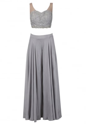 Grey Bustier and Sharara with Embroidered Cape
