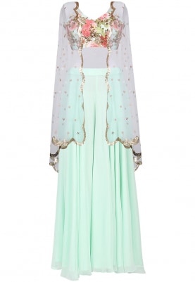 Aqua Bustier and Sharara with Baby Pink Cape