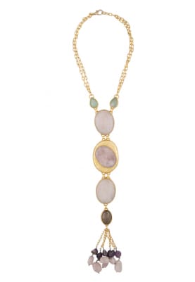 Gold Finish Pink Stone Studded Necklace