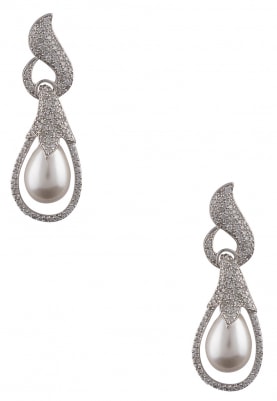 Silver Finish Zircons Studded Earrings