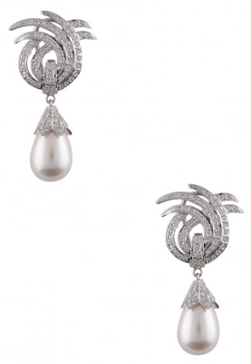 Silver Finish Zircons and Pearl Earrings
