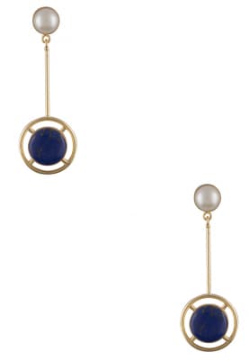 Gold Finish Pearl and Blue Stone Earrings