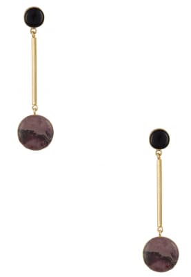 Gold Finish Purple and Brown Stone Earrings