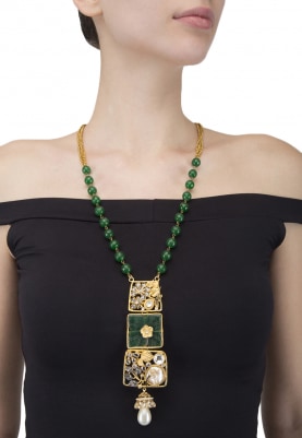 Gold Finish Green Enamelled Necklace