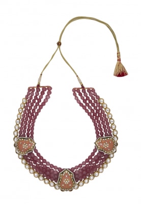 Gold Plated Rouge Beads and Kundan Studded Necklace
