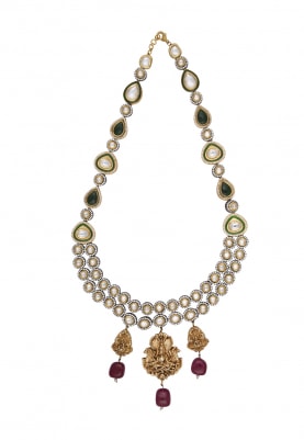 Gold Plated Kundan and Polkis Temple Necklace