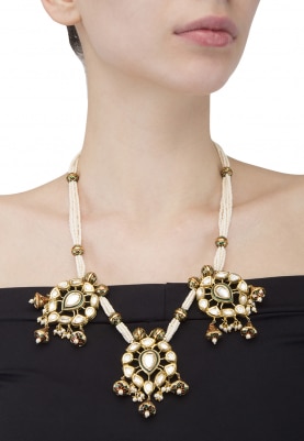 Gold Plated Hyderabad Pearls and Kundan Fittings Necklace