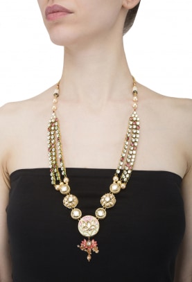 Gold Plated Kundan, Magenta Stones and Polkis Necklace