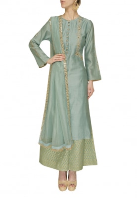 Power Blue Embroidered Kurta, Palazzo and Embroidered Dupatta