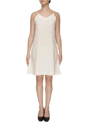 White with Grey Stripe Camisole Style A Line Slip Dress