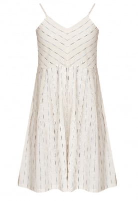 White with Blue Green Stripe Camisole Style Pleated Slip Dress